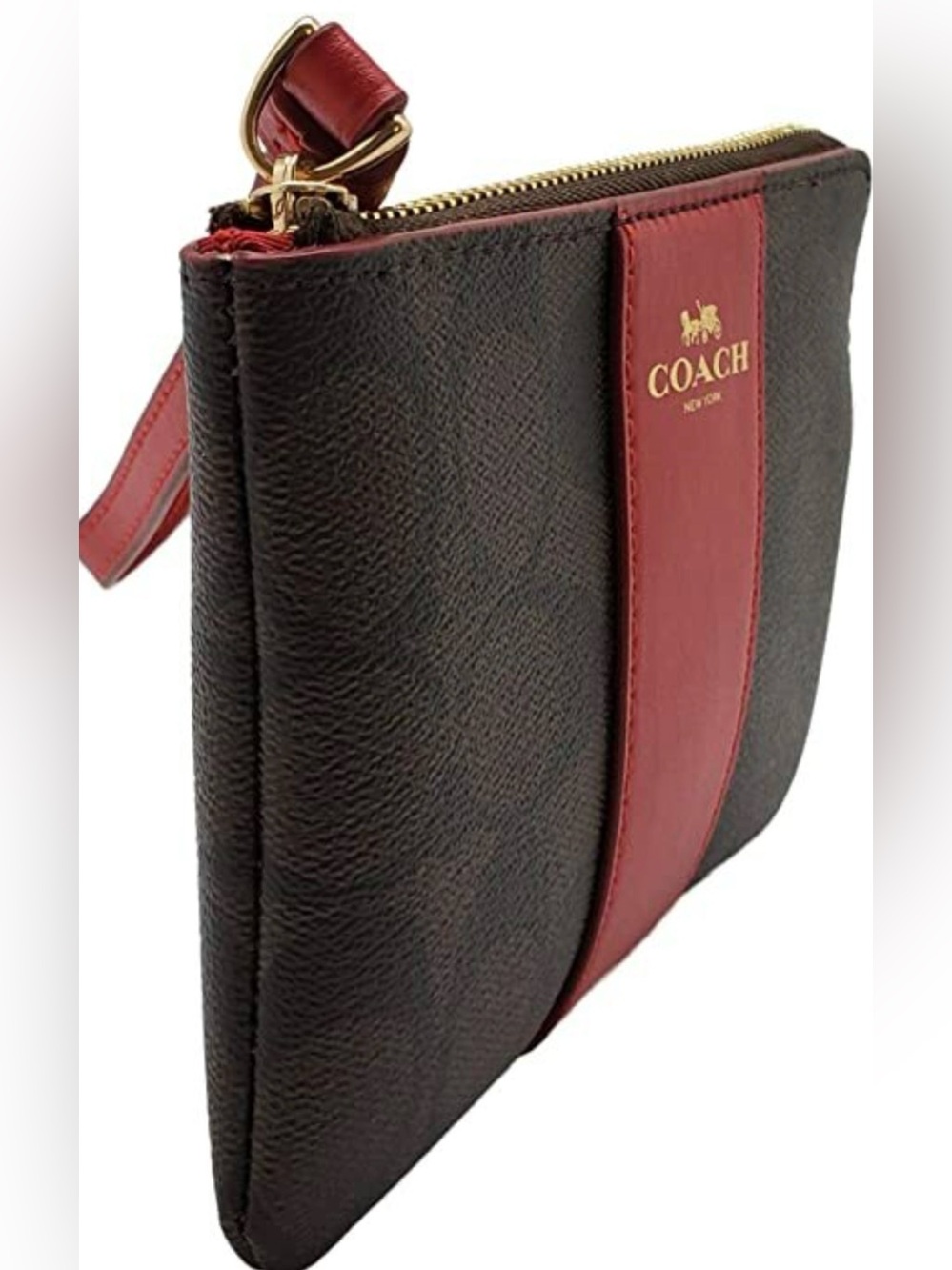 Coach Brown Signature Wristlet with Red Stripe NWT - Picture 3 of 7